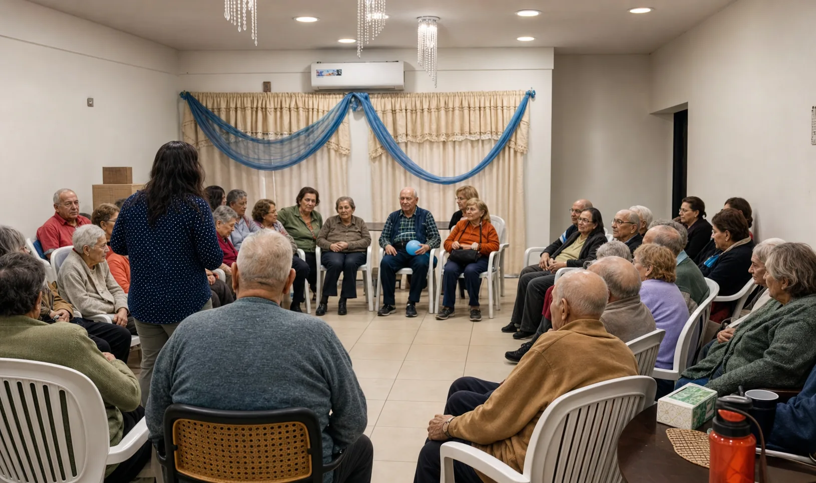 Residentes sentados en ronda durante el taller de psicología