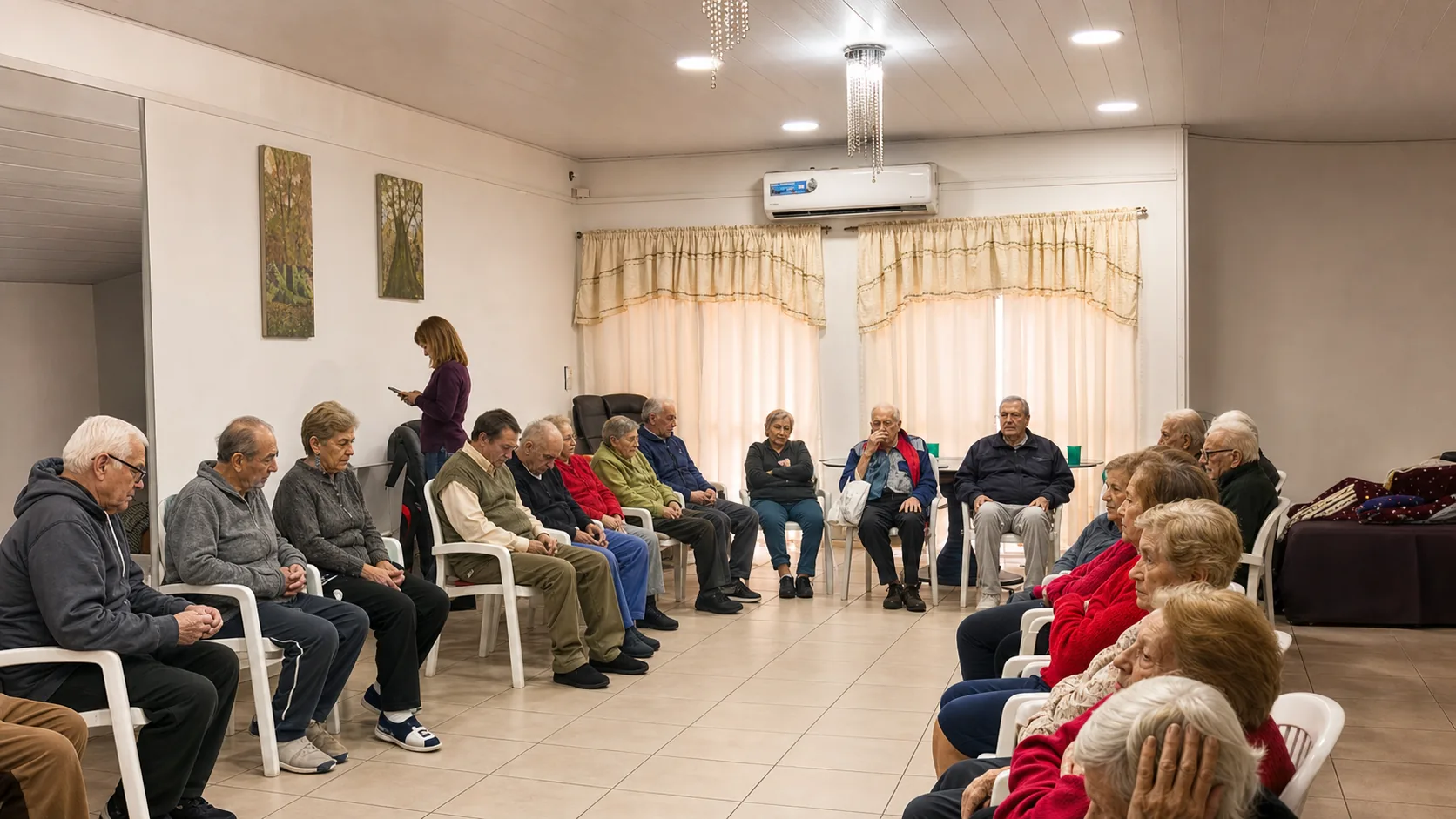 Residentes sentados en ronda durante el taller de psicología